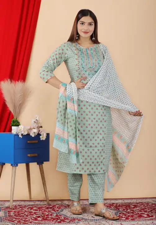 Green embroidered kurta pant dupatta set for Women  uploaded by Touch of Trends on 5/30/2024