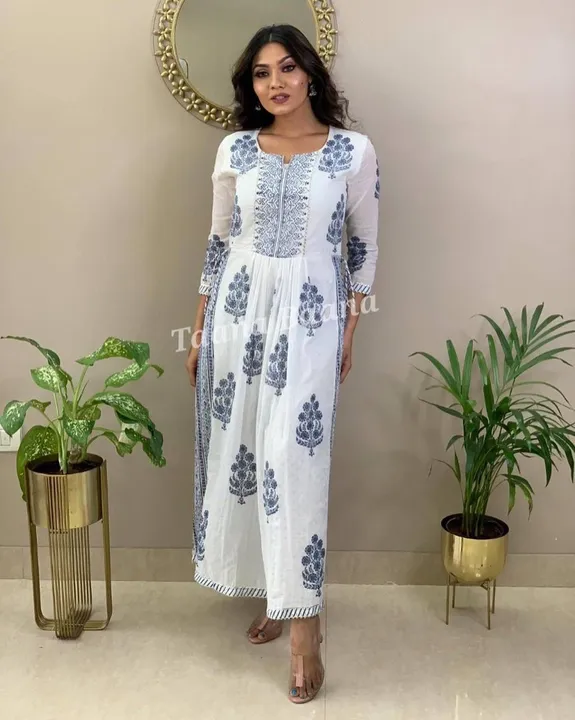 Bring Out The All Fresh Vibes  With Out Lasted Hand-block Printed Slit Kurti Pant Set. The Beautiful uploaded by Roza Fabrics on 2/10/2023
