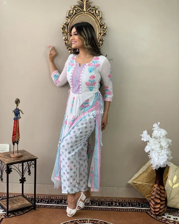 Bring Out The All Fresh Vibes  With Out Lasted Hand-block Printed Slit Kurti Pant Set. The Beautiful uploaded by Roza Fabrics on 2/10/2023