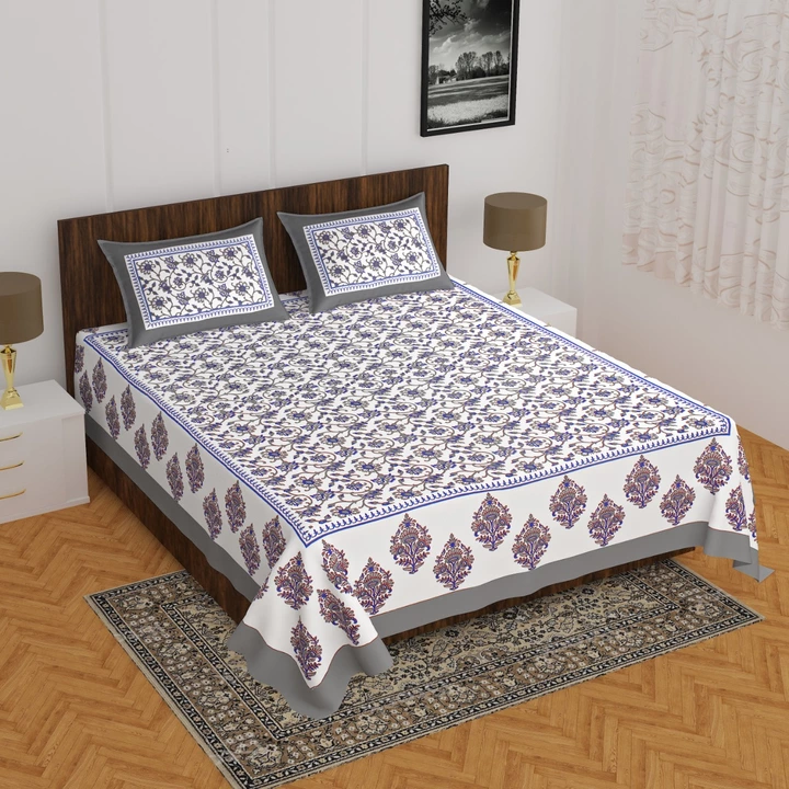 Pure cotton jaipuri 90*100 inch bedsheets with 2 pillow cover  uploaded by COPPVILLA - The art and craft store on 2/11/2023
