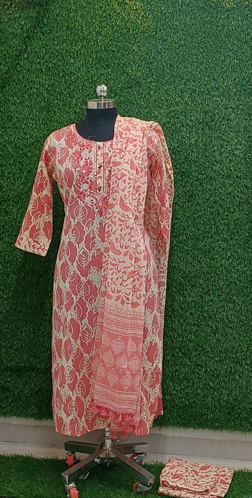 Ready dress 3 peice set , pure cotton with beautiful dupatta uploaded by business on 2/11/2023