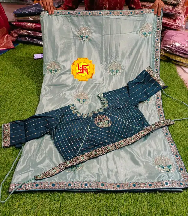 Beautiful Saree with all over Sequence n thread work butties n rich border ..fancy Stitched full wor uploaded by BOKADIYA TEXOFIN on 2/11/2023