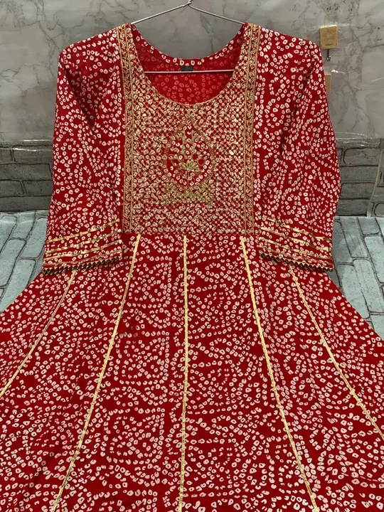 Post image *Premium heavy  Rayon gown beautifull embroidery work on yoke and gota work* 

Fabric - *Rayon* 

 *Length* - *54* 
 *Ghera*  -. *60+* 

 *Size*     38.40.42.44

*Best price*
