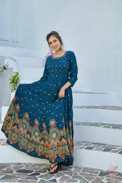 Rayon Anarkali Printed Gown  with heavy mirror work  uploaded by JAIPUR APPARELS on 5/9/2024