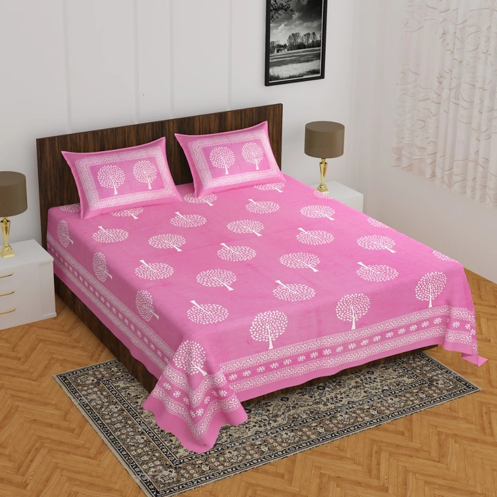 Pure cotton jaipuri double bed bedsheets with 2 pillow cover 90*100 inch  uploaded by COPPVILLA - The art and craft store on 5/20/2024