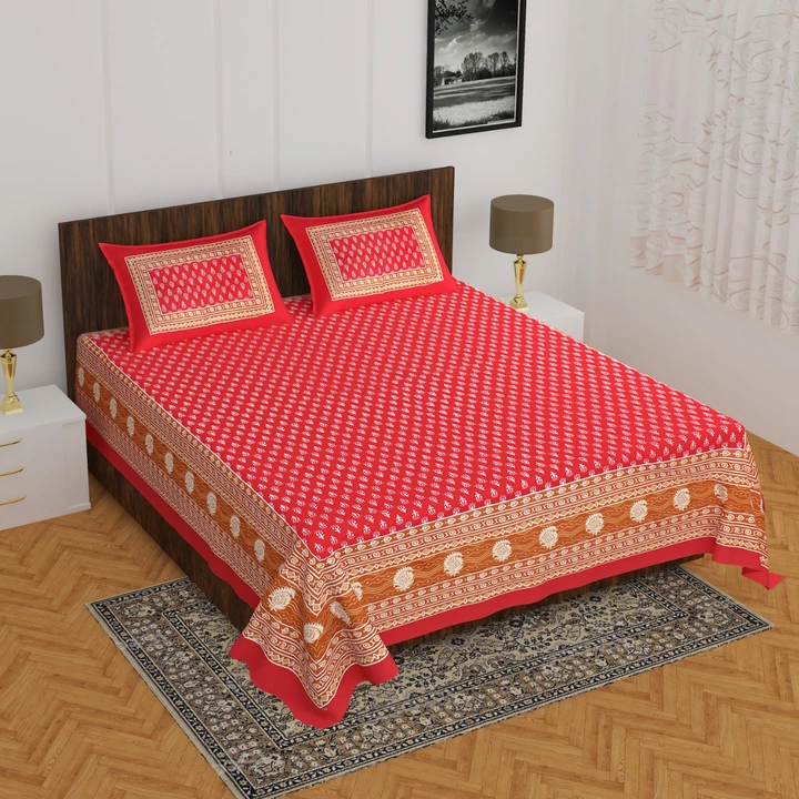 Pure cotton jaipuri double bed bedsheets with 2 pillow cover 90*100 inch  uploaded by COPPVILLA - The art and craft store on 2/12/2023