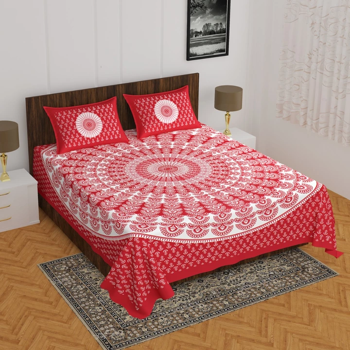 Pure cotton jaipuri double bed bedsheets with 2 pillow cover 90*100 inch  uploaded by COPPVILLA - The art and craft store on 2/12/2023