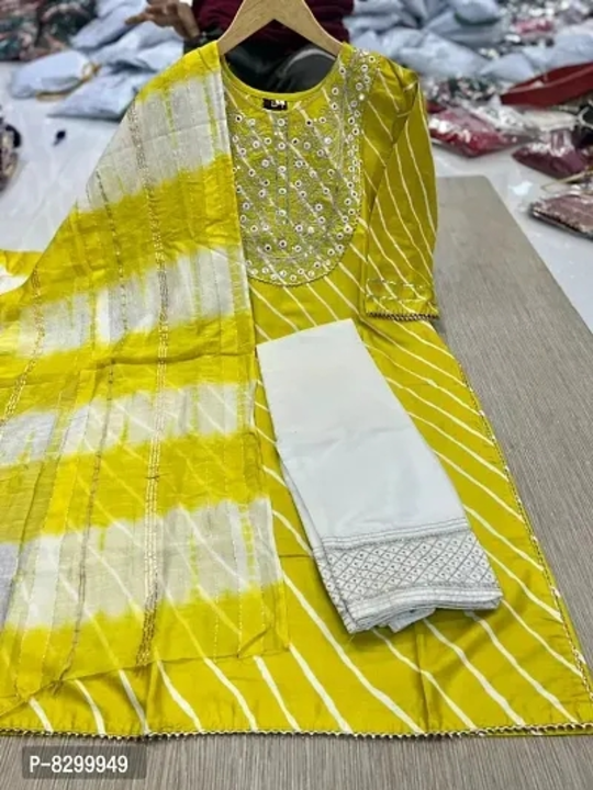 Beautiful Printed Rayon Cotton Embroidered Kurta Pant And Dupatta uploaded by Sarada Collection on 2/12/2023