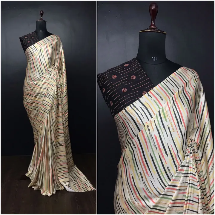 *Saree*
Saree fabric :- Digital Japan Satin Silk
Saree work :- Printed
Saree length :- 5.5 meter

*B uploaded by Roza Fabrics on 2/12/2023