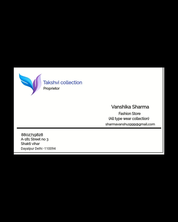 Visiting card store images of Takshvi collection