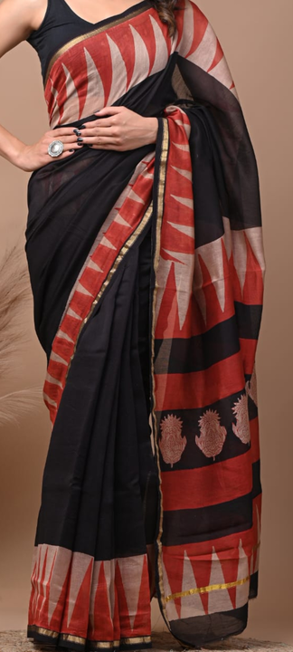 Pure chanderi hand block printed saree uploaded by Cuts N Colors on 2/12/2023