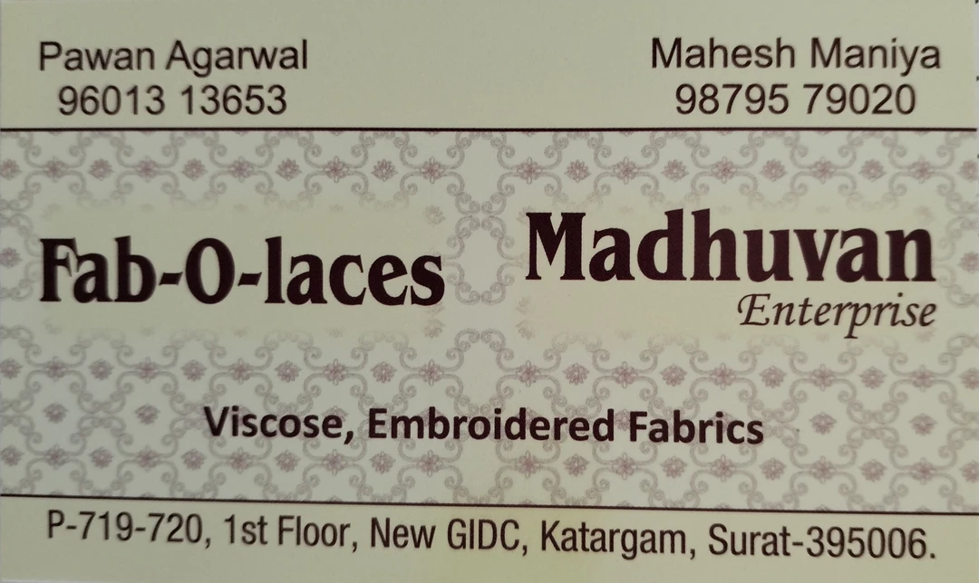 Visiting card store images of Fabolaces