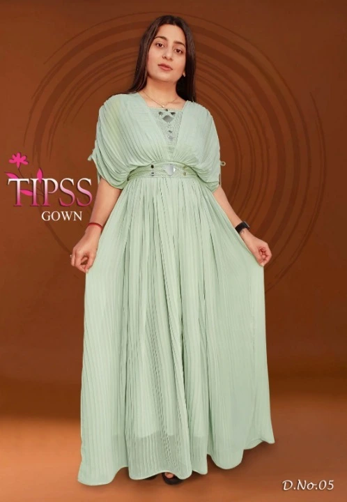 TIPSS LONG GOWN

- Colour 6

- With belt

- Original mirror work

- Fabric :- Georgette

- Inner – c uploaded by Roza Fabrics on 2/13/2023