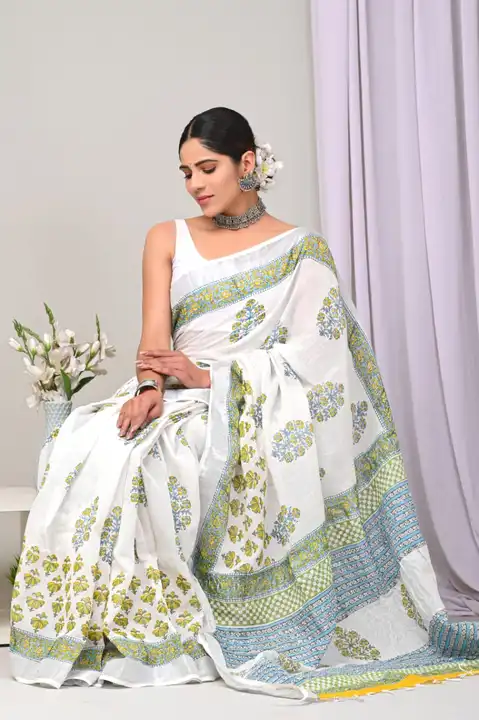 Sarees with blouse  uploaded by Ashoka bagru print on 2/13/2023
