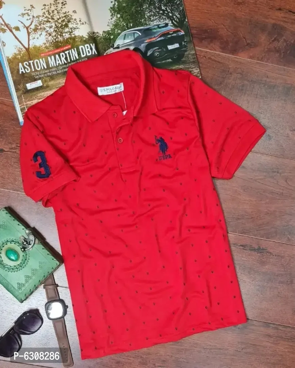 Elegant Red Cotton Blend Printed Polos For Men uploaded by wholsale market on 2/13/2023