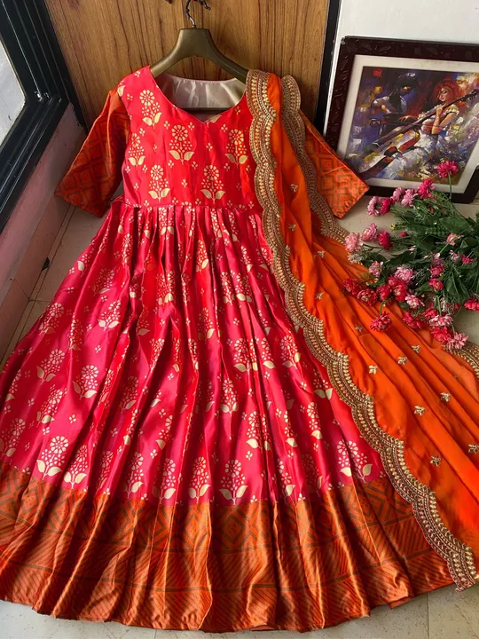 LC 955

♥️ PRESENTING NEW DESIGNER PRINTED ANARKALI GOWN ♥️

♥️ GOOD QUALITY PRINTED ZARI SILK OUTFI uploaded by Aanvi fab on 2/13/2023
