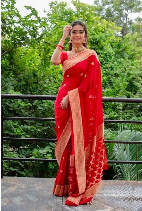 Beutiful red saree for women  uploaded by Dhananjay Creations Pvt Ltd. on 2/13/2023