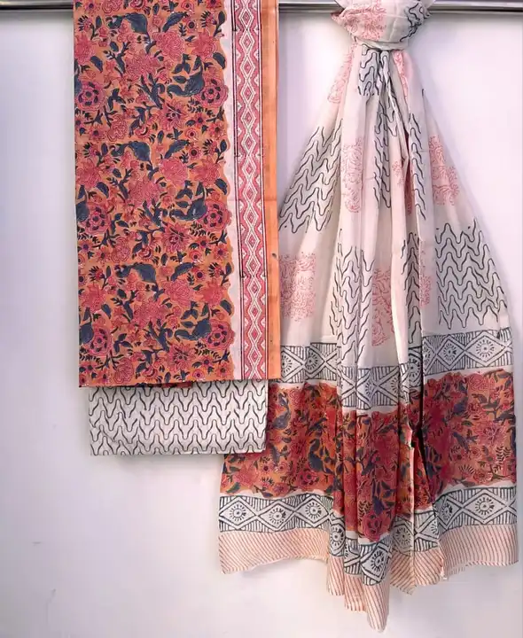 🎊🥳 *Cotton Suit Lovers*

Hand Block Printed

*Pure Cotton Suits set*
👉 *With mulmul Cotton Dupatt uploaded by Roza Fabrics on 2/13/2023