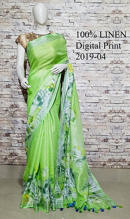Linen printed design saree uploaded by business on 5/12/2020