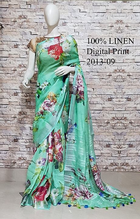 Linen Saree with digital print uploaded by business on 5/12/2020