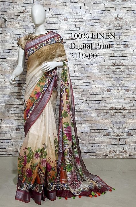 Linen digital printed Saree  uploaded by business on 5/12/2020