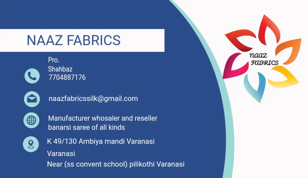 Visiting card store images of Naaz fabrics 