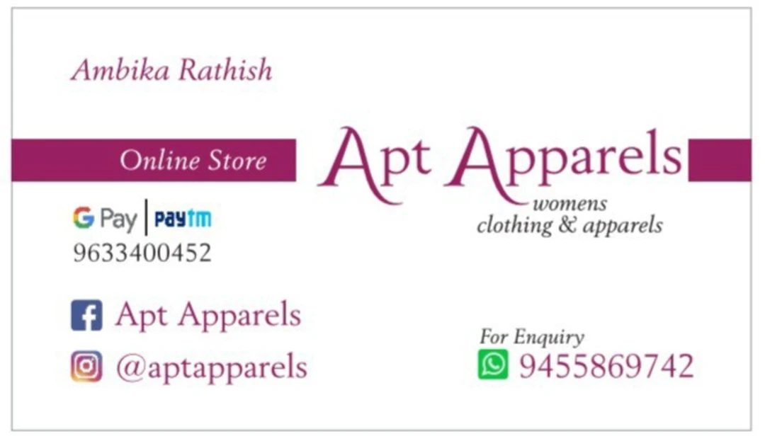 Visiting card store images of Apt Apparels 