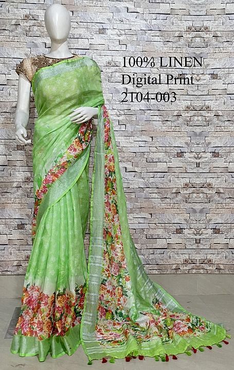 Linen Saree with digital printing  uploaded by Zeeshan n faizan enterprises  on 5/12/2020