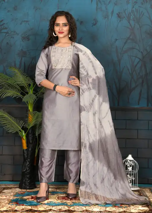 Colours Chanderi Silk embroidery designer kurta pent with dupatta set uploaded by Utsav Kurti House on 2/13/2023