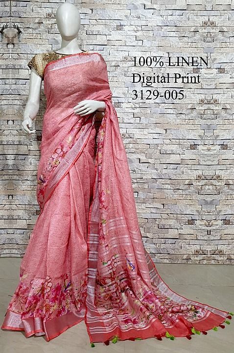 Linen digital printed Saree  uploaded by business on 5/12/2020