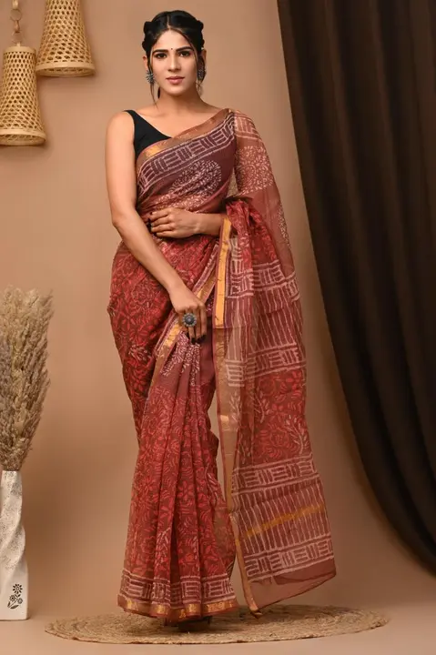 Kota doriya sarees with blouse  uploaded by Ashoka bagru print on 2/14/2023