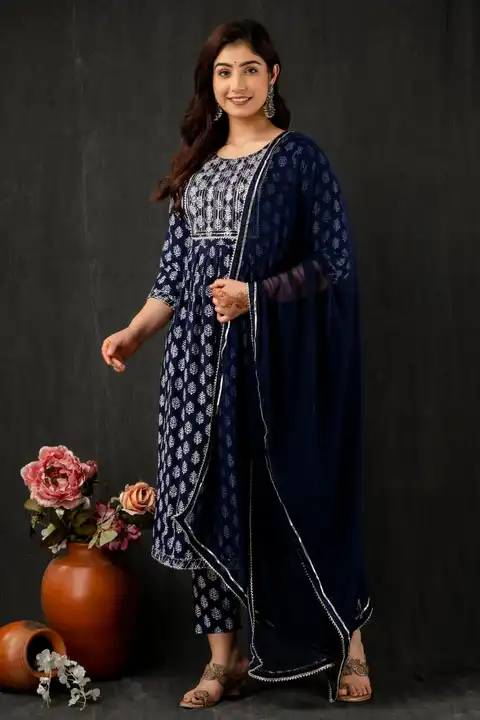 *NEW LAUNCH*

*A beautiful Outfit - Rayon embroidered  naira Kurta with gotta lace and embroidery wo uploaded by business on 2/14/2023