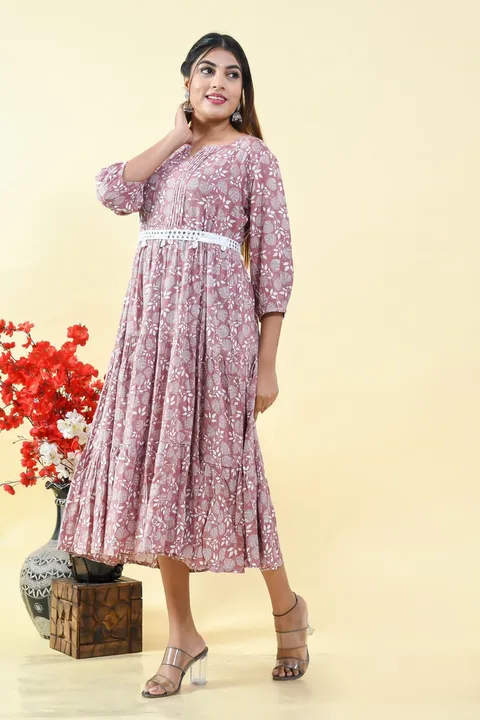 👗 long tyre dress with belt👗

⭐Length -  47”

⭐ Size.  - 38.40.42.44
                  

⭐Fabric : uploaded by Aanvi fab on 2/14/2023