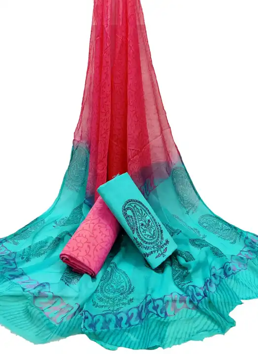 Hand block printed cotton suit with chiffon dupatta  uploaded by The print house  on 2/14/2023