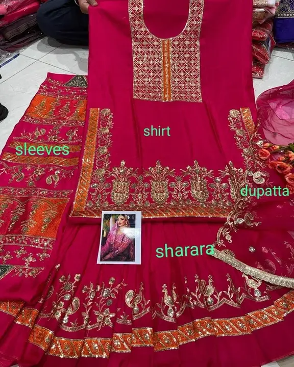 Tabby silk shirt
Tabby silk  heavy sharara
Organza heavy dupatta 
 uploaded by Rajputi poshak on 2/14/2023