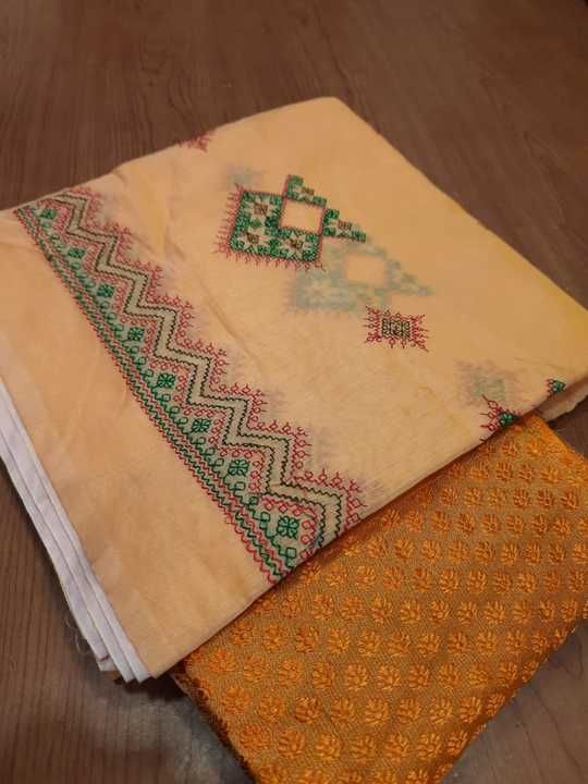 Chanderi cotton embroidery saree uploaded by business on 2/20/2021