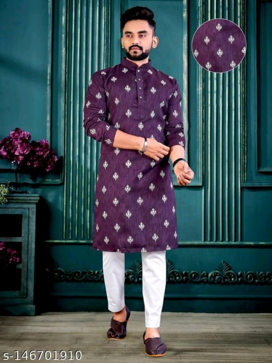 Catalog Name:*Essential Men Kurta Sets*
Top Fabric: Cotton Slub
Bottom Fabric: Cotton
Scarf Fabric:  uploaded by Vaishali wholesale store on 2/15/2023