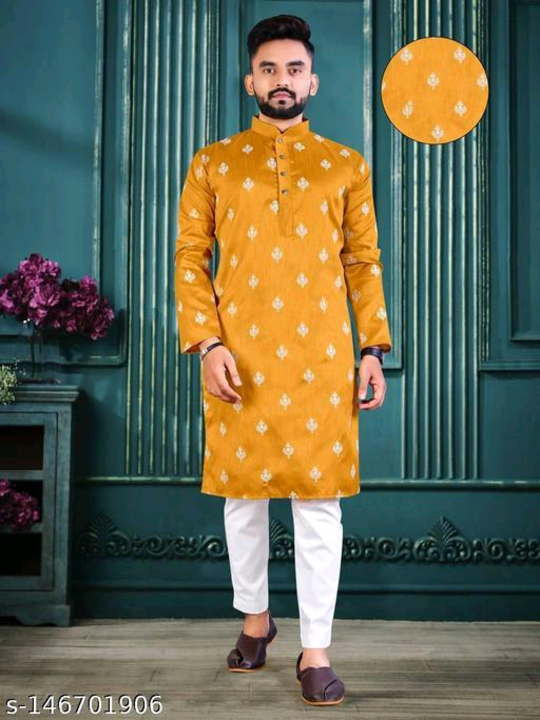 Catalog Name:*Essential Men Kurta Sets*
Top Fabric: Cotton Slub
Bottom Fabric: Cotton
Scarf Fabric:  uploaded by Vaishali wholesale store on 2/15/2023
