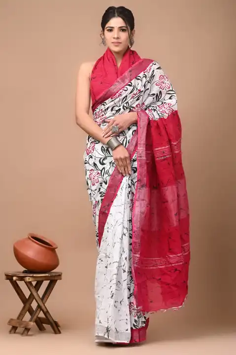 Cotton linen saree uploaded by Bagru Hand Block Print Jaipur on 2/15/2023