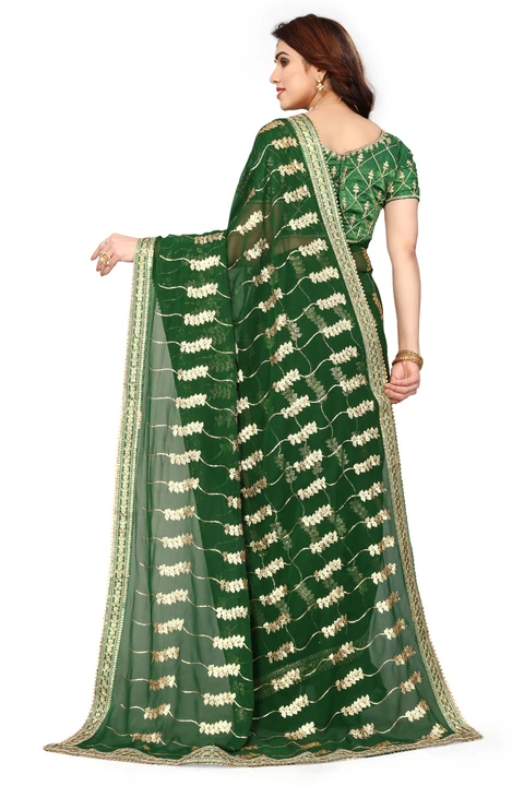 

*Saree Detail*
*Saree Fabric : Georgette
*Saree Work   : Heavy 3+5MM  Embroidery Sequnce Work*codi uploaded by Vishal trendz 1011 avadh textile market on 2/15/2023