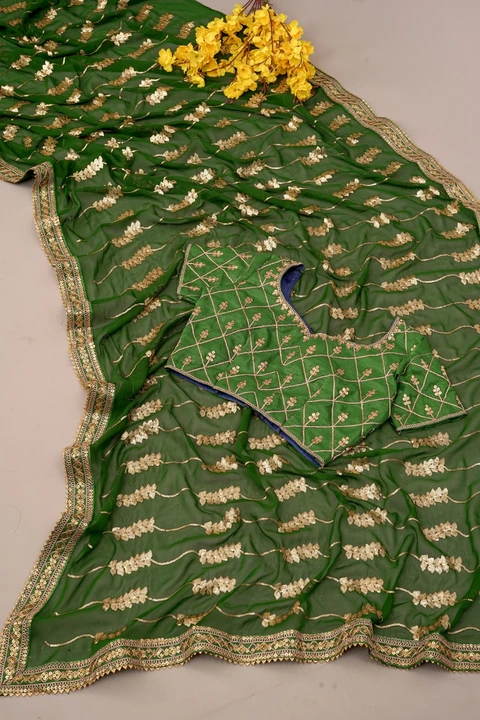 

*Saree Detail*
*Saree Fabric : Georgette
*Saree Work   : Heavy 3+5MM  Embroidery Sequnce Work*codi uploaded by Vishal trendz 1011 avadh textile market on 2/15/2023