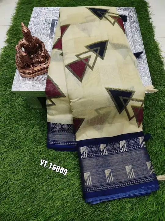 Beautiful cotton silk saree with triangle print on saree and beautiful embelished jacquard border an uploaded by Vishal trendz 1011 avadh textile market on 2/15/2023