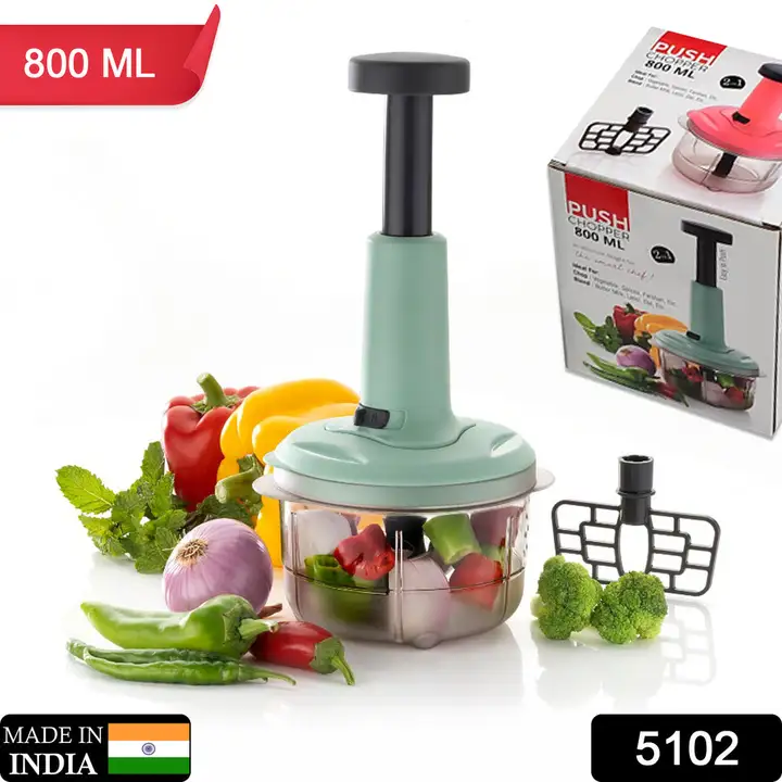 5102 2IN1 PUSH CHOPPER 800ML STAINLESS STEEL BLADE QUICK & POWERFUL MANUAL HAND HELD FOOD CHOPPER TO uploaded by DeoDap on 5/31/2024