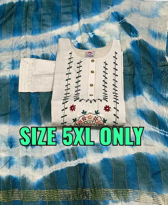 Post image 👉Fabric : muslin silk 

👉only kurti with dupatta 
 
 👉 with hand work 

👉 with inner 

👉 with dupatta 

👉 size M L XL XXL 3 XL 4 XL 5 XL 

👉 price 750

👉 new 🆕 designs good 

quality of the same colors 

first time dry clean only