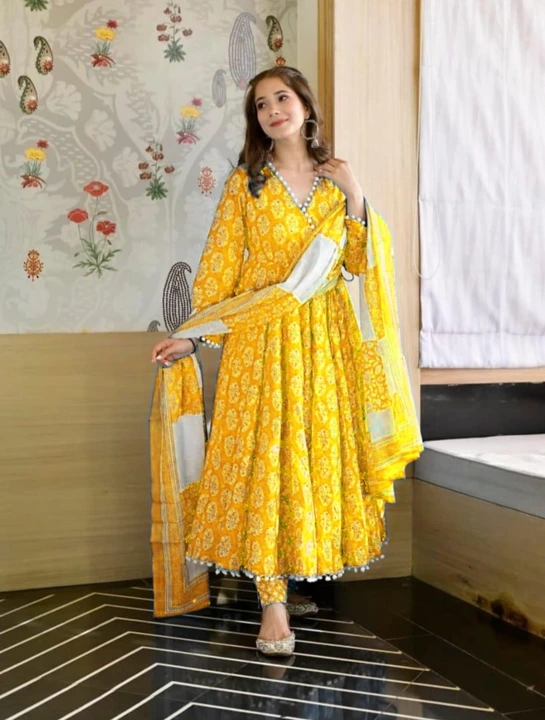 Premium Rayon Slub  Beautiful Anarkali paired up with dupatta and Pant  uploaded by Shree Dayal and Company on 2/16/2023