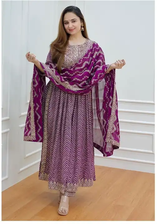 Beautiful Rayon Slub Nayra Cut Suits with Heavy zari Embroidery along with Pant and Dupatta Set uploaded by Shree Dayal and Company on 2/16/2023