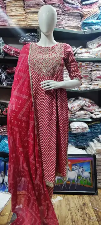 Beautiful Rayon Slub Nayra Cut Suits with Heavy zari Embroidery along with Pant and Dupatta Set uploaded by Shree Dayal and Company on 2/16/2023