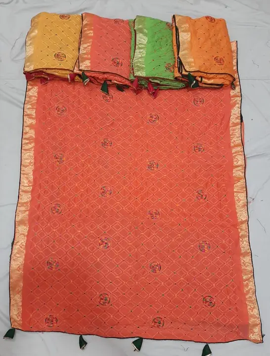 Krep sari  vith balayj or khatli hend vark uploaded by Vaibhavlaxmi textiel on 2/16/2023