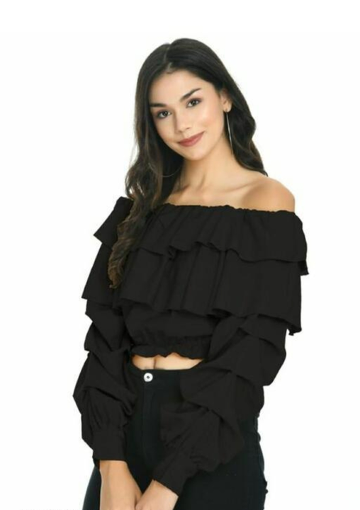 Women frill crop top Black uploaded by Mam and You on 6/2/2024