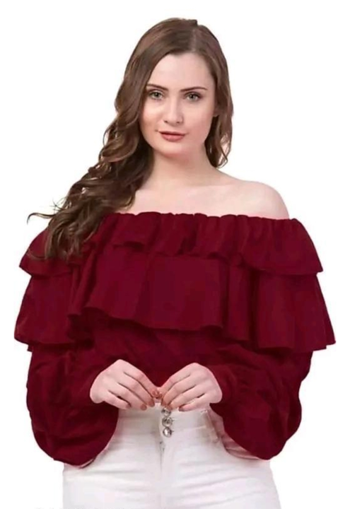 Women frill crop top Maroon  uploaded by business on 2/16/2023